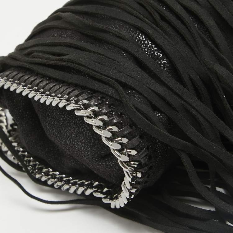 Pre Owned Stella McCartney Black Faux Suede Falabella Fringe Shoulder Bag