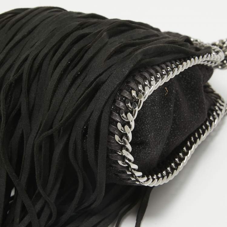 Pre Owned Stella McCartney Black Faux Suede Falabella Fringe Shoulder Bag