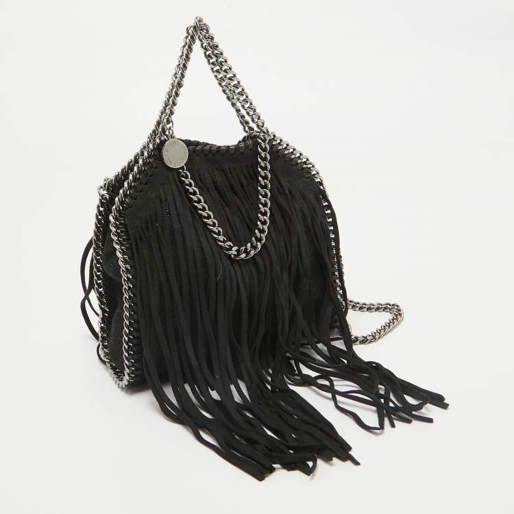 Pre Owned Stella McCartney Black Faux Suede Falabella Fringe Shoulder Bag