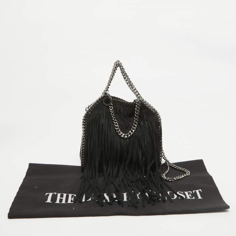Pre Owned Stella McCartney Black Faux Suede Falabella Fringe Shoulder Bag