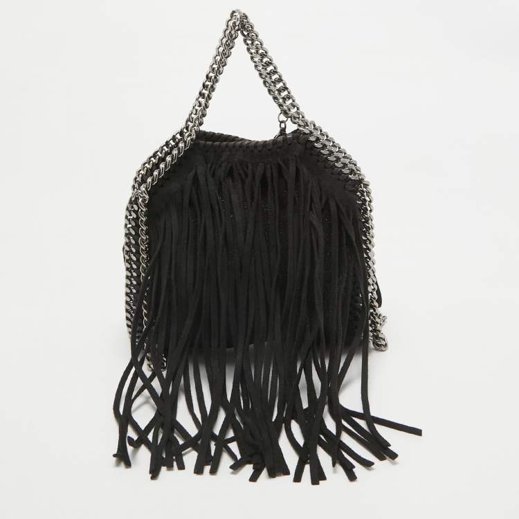 Pre Owned Stella McCartney Black Faux Suede Falabella Fringe Shoulder Bag