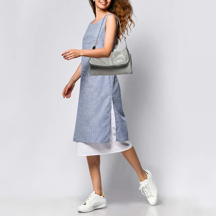 Pre Owned Stella McCartney Grey Faux Suede Falabella Flap Bag