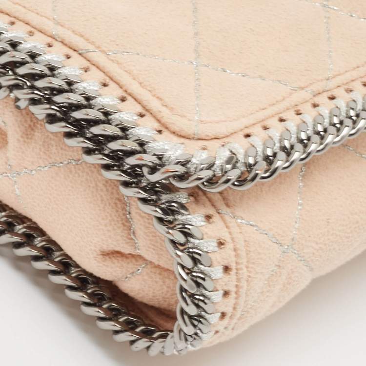 Pre Owned Stella McCartney Peach Quilted Faux Suede Falabella Flap Crossbody Bag