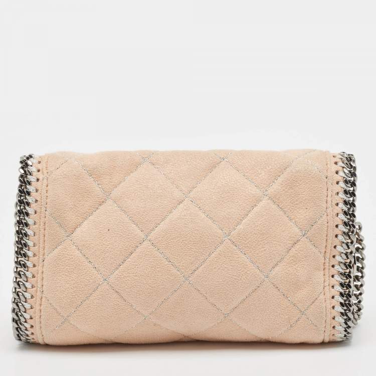 Pre Owned Stella McCartney Peach Quilted Faux Suede Falabella Flap Crossbody Bag
