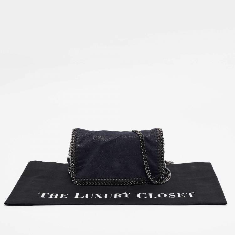 Pre Owned Stella McCartney Navy Blue Faux Suede Falabella Flap Crossbody Bag