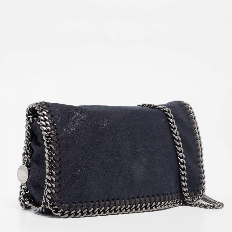 Pre Owned Stella McCartney Navy Blue Faux Suede Falabella Flap Crossbody Bag