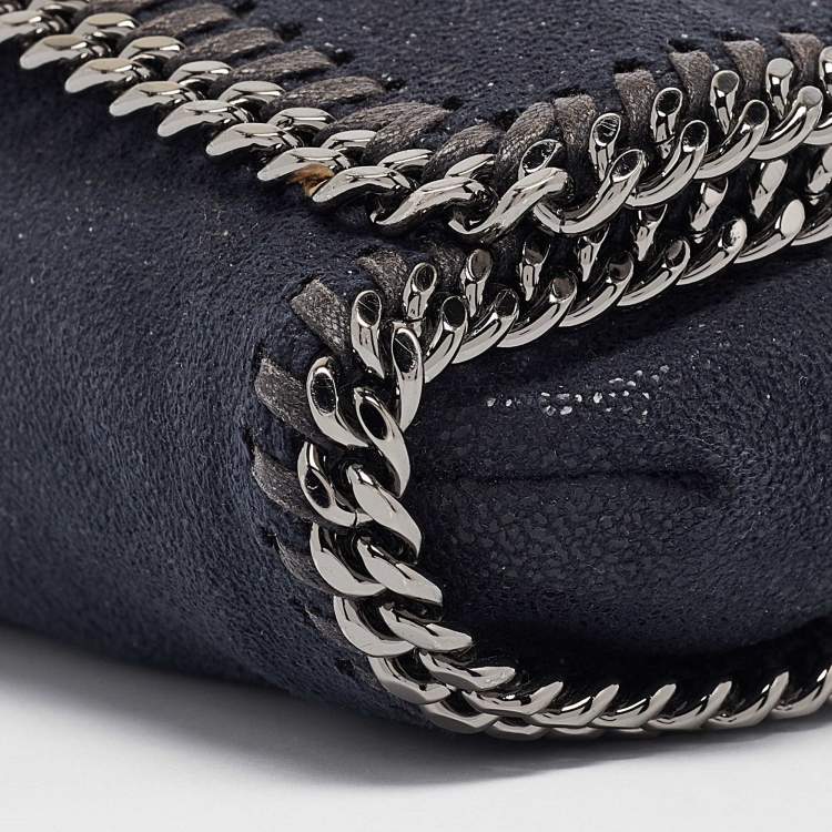 Pre Owned Stella McCartney Navy Blue Faux Suede Falabella Flap Crossbody Bag