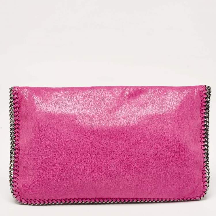 Pre Owned Stella McCartney Fuchsia Faux Suede Fallabella Foldover Clutch