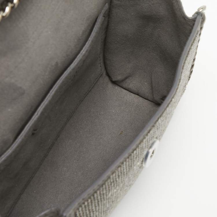 Pre Owned Stella McCartney Grey Faux Suede Micro Falabella Crystals Flap Crossbody Bag