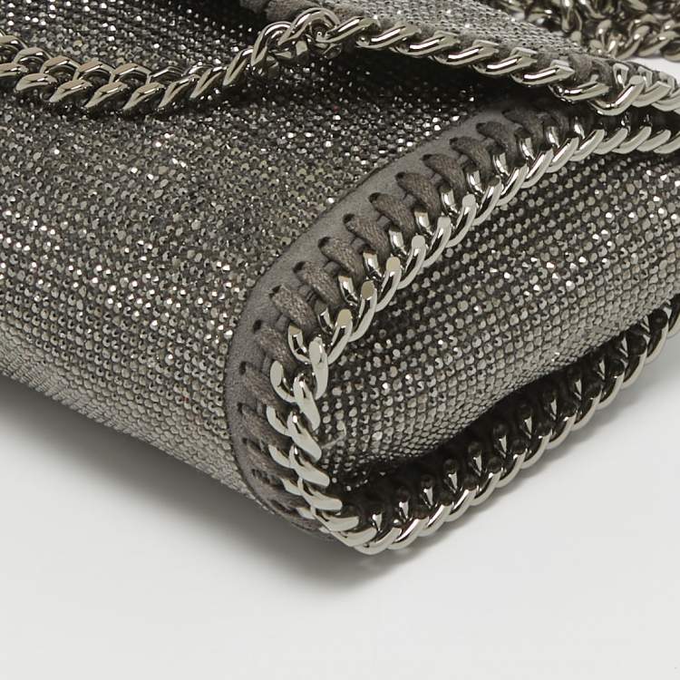 Pre Owned Stella McCartney Grey Faux Suede Micro Falabella Crystals Flap Crossbody Bag