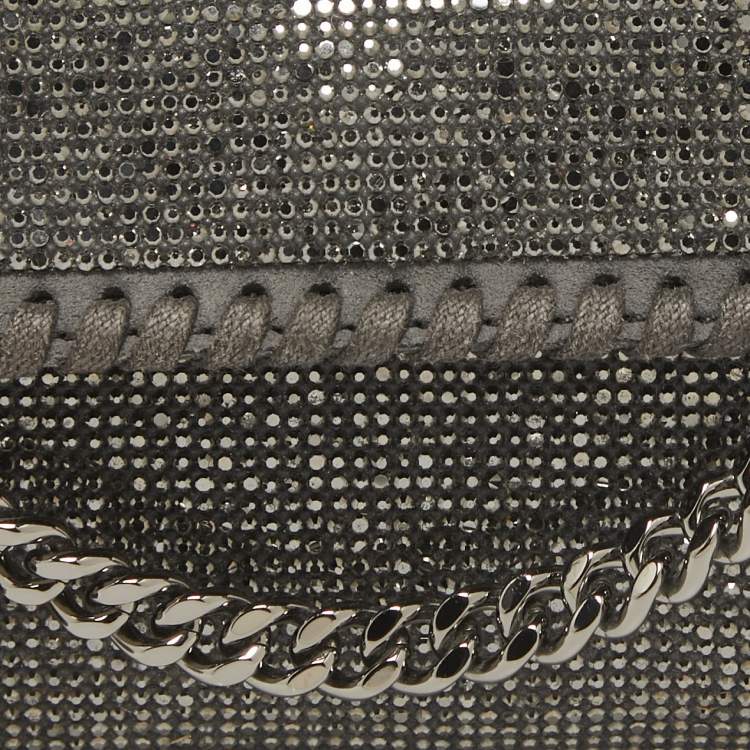 Pre Owned Stella McCartney Grey Faux Suede Micro Falabella Crystals Flap Crossbody Bag
