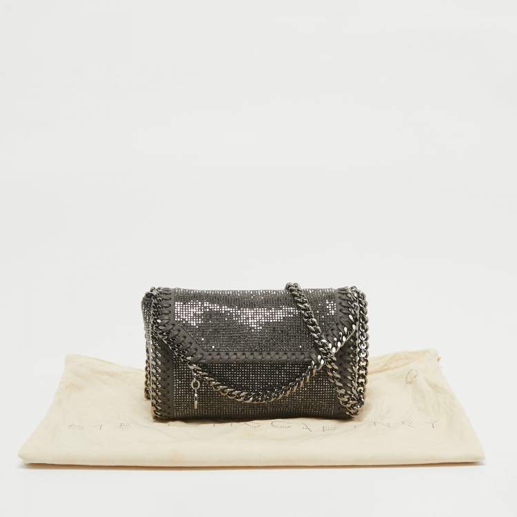 Pre Owned Stella McCartney Grey Faux Suede Micro Falabella Crystals Flap Crossbody Bag