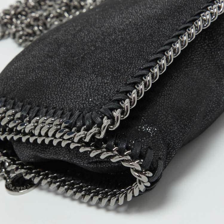 Pre Owned Stella McCartney Black Faux Suede Falabella Flap Crossbody Bag