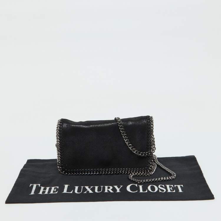 Pre Owned Stella McCartney Black Faux Suede Falabella Flap Crossbody Bag