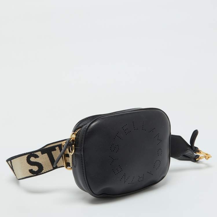 Pre Owned Stella McCartney Black Faux Leather Perforated Logo Belt Bag