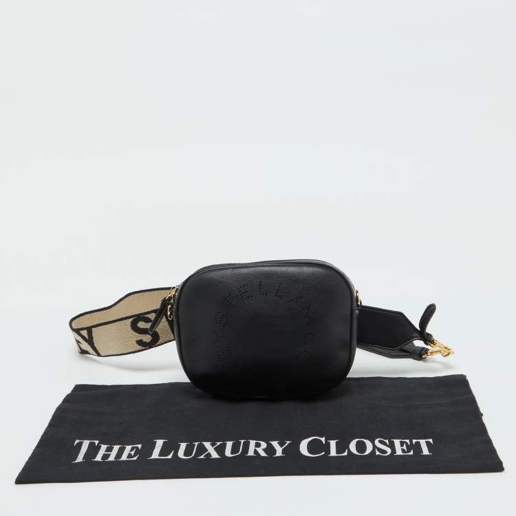 Pre Owned Stella McCartney Black Faux Leather Perforated Logo Belt Bag
