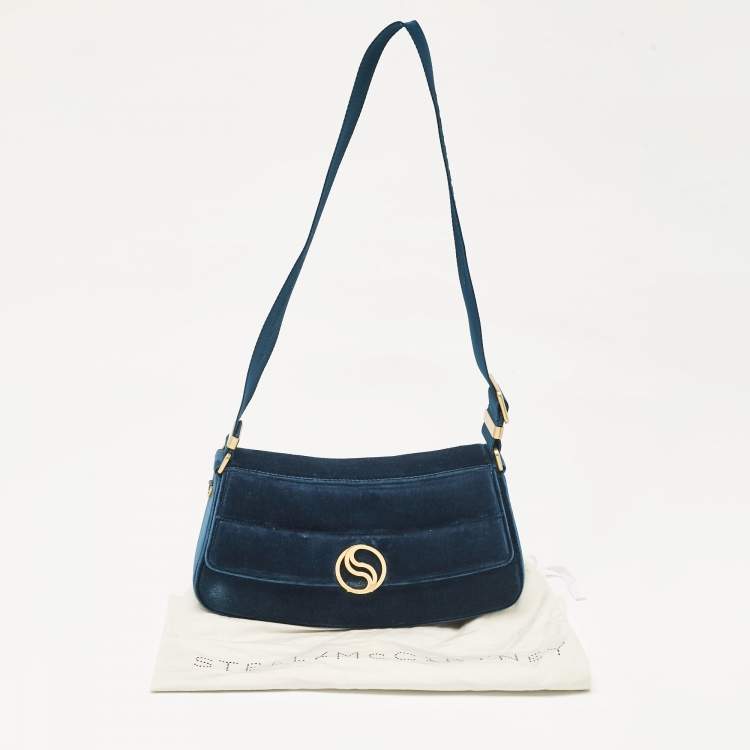 Pre Owned Stella McCartney Teal Green Faux Velvet S-Wave Shoulder Bag