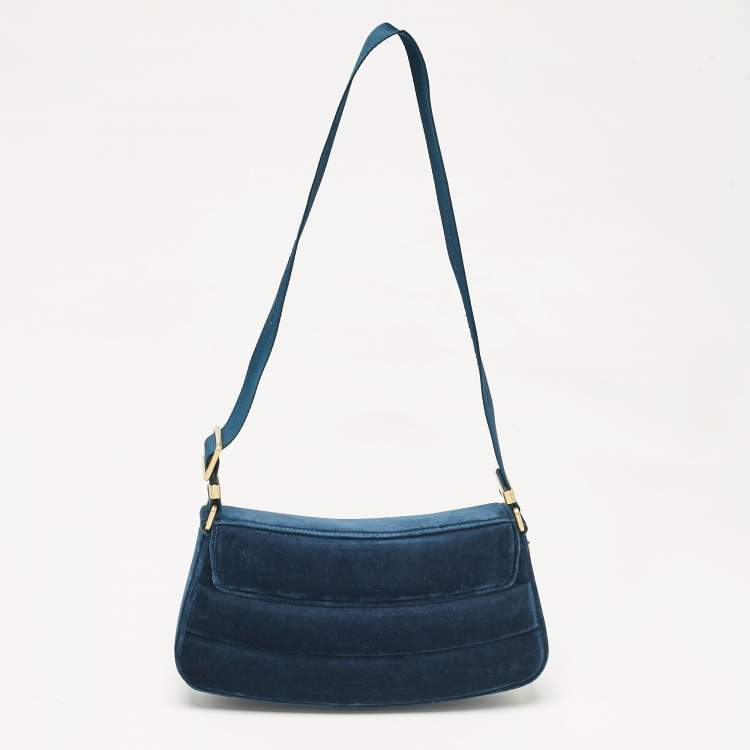 Pre Owned Stella McCartney Teal Green Faux Velvet S-Wave Shoulder Bag