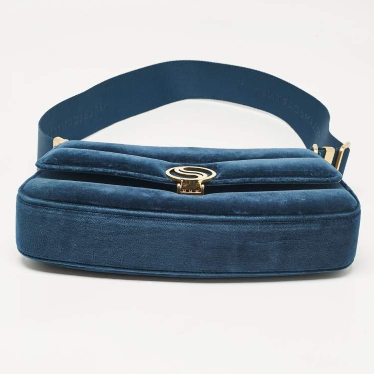 Pre Owned Stella McCartney Teal Green Faux Velvet S-Wave Shoulder Bag