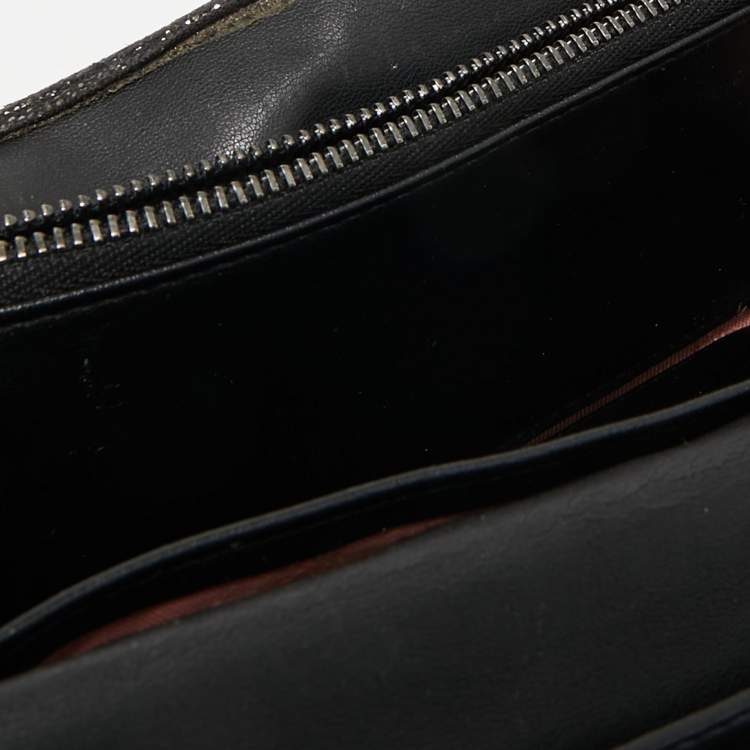 Pre Owned Stella McCartney Black Shimmer Faux Suede Falabella Continental Wallet