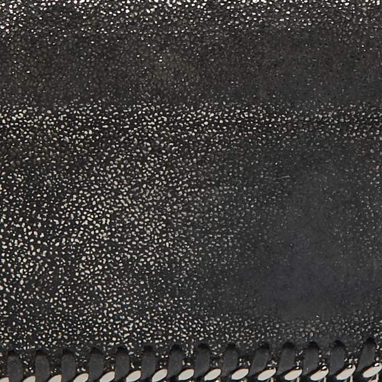 Pre Owned Stella McCartney Black Shimmer Faux Suede Falabella Continental Wallet
