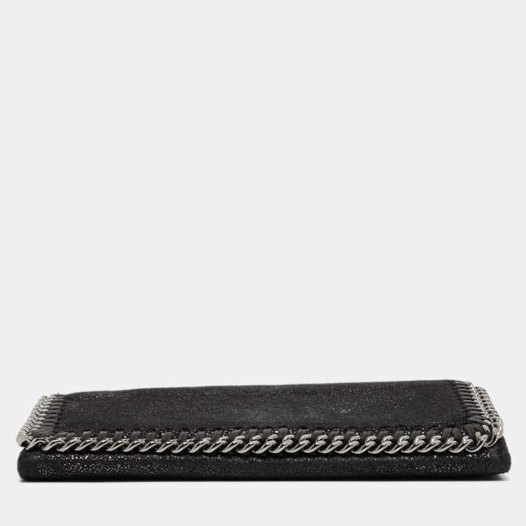 Pre Owned Stella McCartney Black Shimmer Faux Suede Falabella Continental Wallet