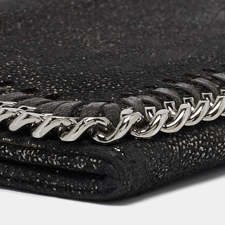 Pre Owned Stella McCartney Black Shimmer Faux Suede Falabella Continental Wallet