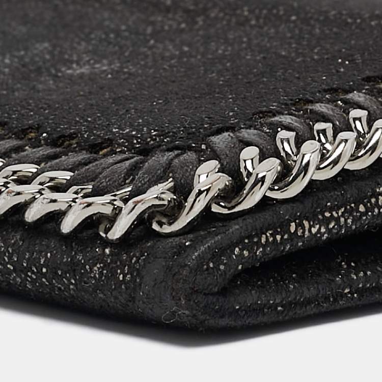 Pre Owned Stella McCartney Black Shimmer Faux Suede Falabella Continental Wallet