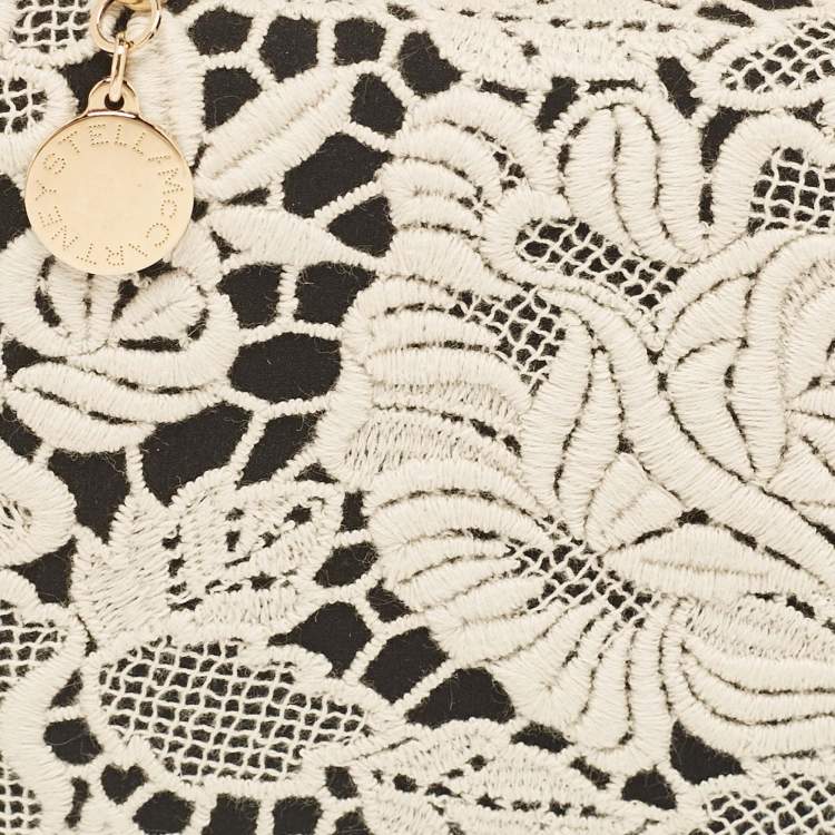 Pre Owned Stella McCartney Black/White Satin Embroidered Top Handle Bag