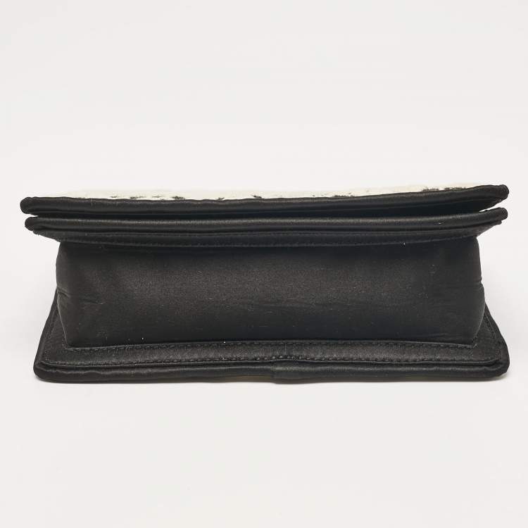 Pre Owned Stella McCartney Black/White Satin Embroidered Top Handle Bag