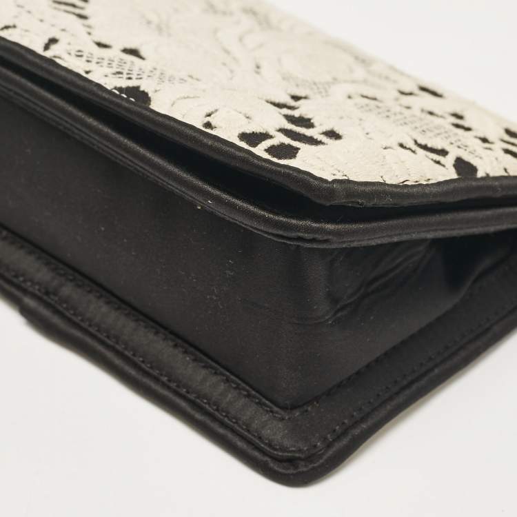 Pre Owned Stella McCartney Black/White Satin Embroidered Top Handle Bag