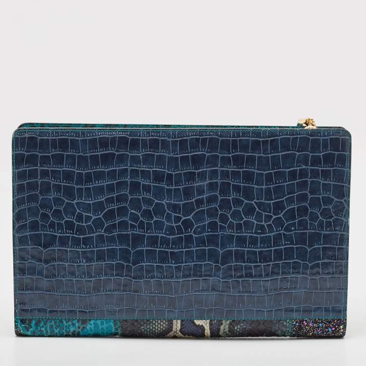 Pre Owned Stella McCartney Multicolor Faux Croc and Python Embossed Leather and Glitter Loretta Waverly Clutch
