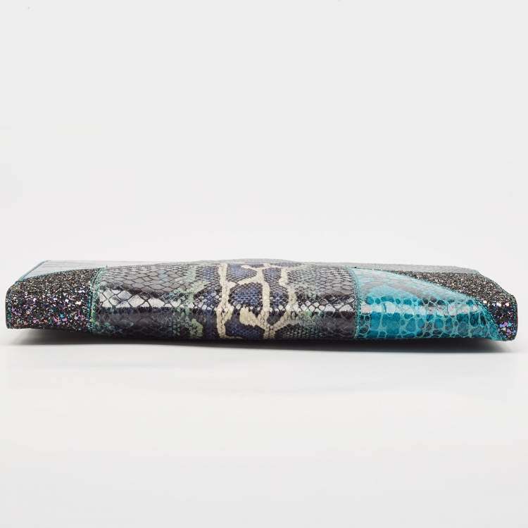 Pre Owned Stella McCartney Multicolor Faux Croc and Python Embossed Leather and Glitter Loretta Waverly Clutch