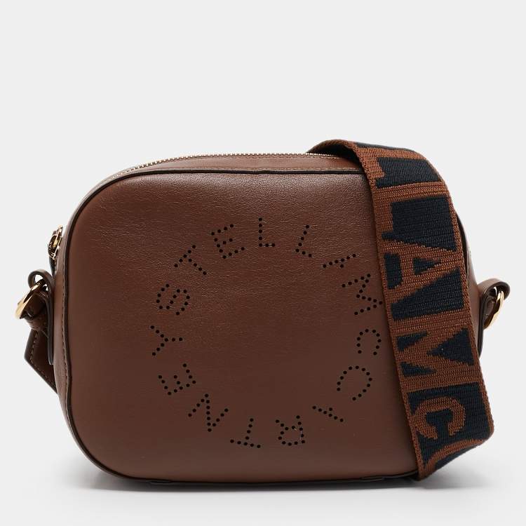 Pre Owned Stella McCartney Brown Faux Leather Small Logo Camera Crossbody Bag