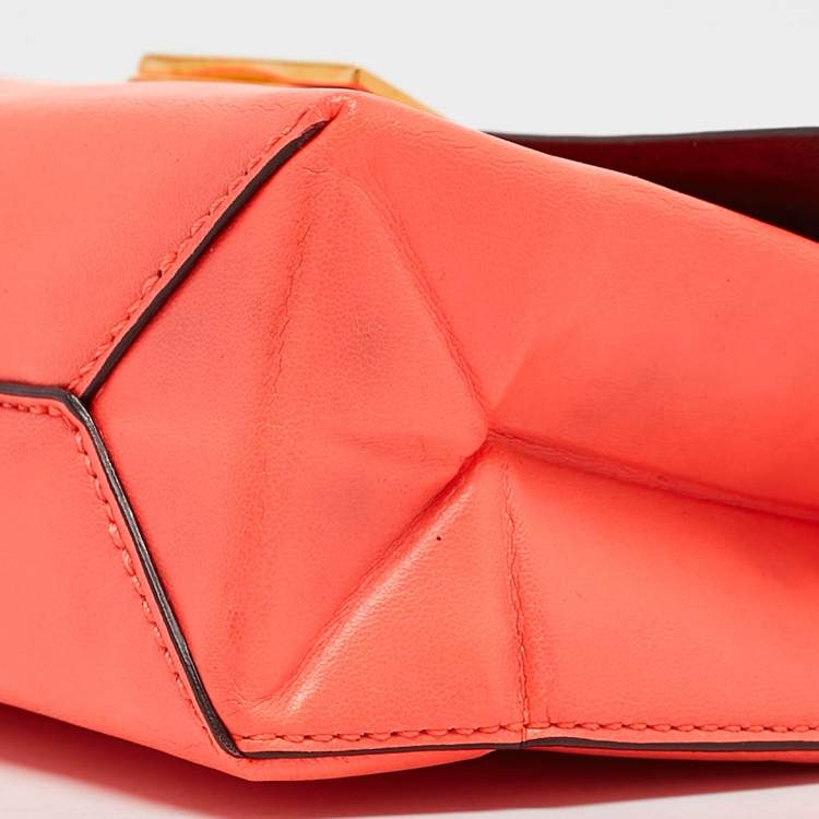 Pre Owned Stella McCartney Neon Orange Faux Leather Metal Flap Crossbody Bag