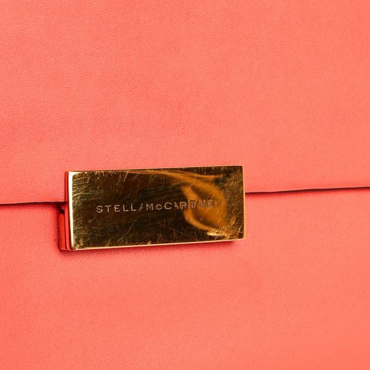 Pre Owned Stella McCartney Neon Orange Faux Leather Metal Flap Crossbody Bag