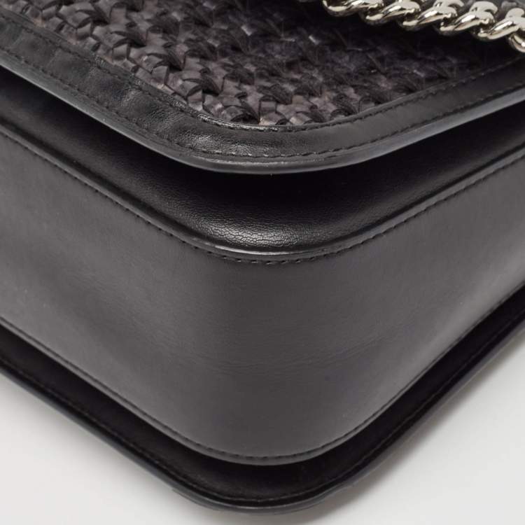 Pre Owned Stella McCartney Black Woven Faux Leather Falabella Box Shoulder Bag