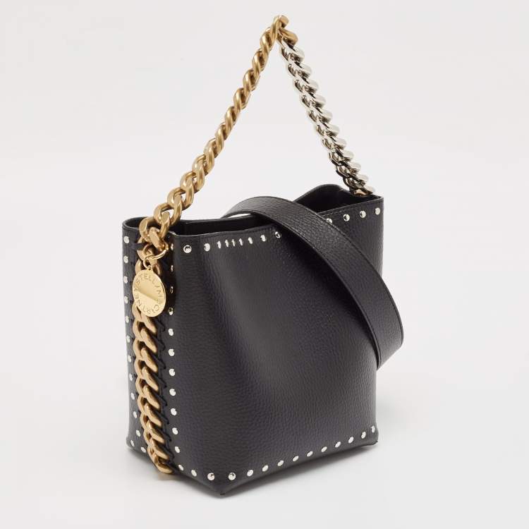 Pre Owned Stella McCartney Black Faux Leather Studded Frayme Bucket Bag