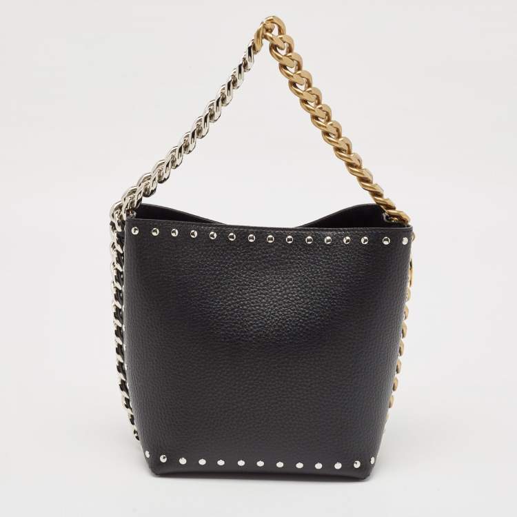 Pre Owned Stella McCartney Black Faux Leather Studded Frayme Bucket Bag