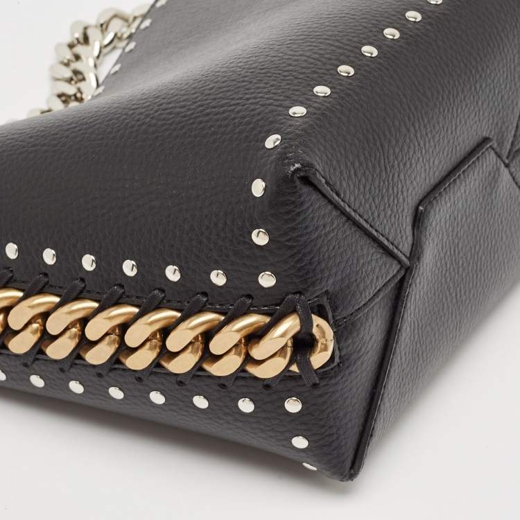 Pre Owned Stella McCartney Black Faux Leather Studded Frayme Bucket Bag
