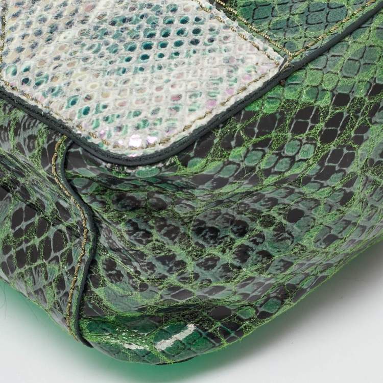 Pre Owned Stella McCartney Green Lizard and Python Embossed Leather Waverly Small Crossbody Bag