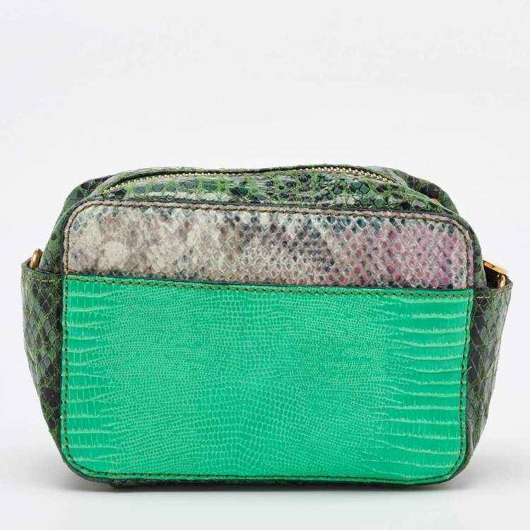 Pre Owned Stella McCartney Green Lizard and Python Embossed Leather Waverly Small Crossbody Bag