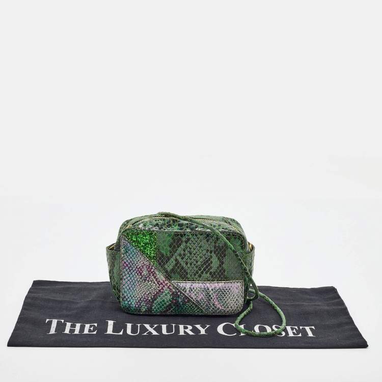 Pre Owned Stella McCartney Green Lizard and Python Embossed Leather Waverly Small Crossbody Bag