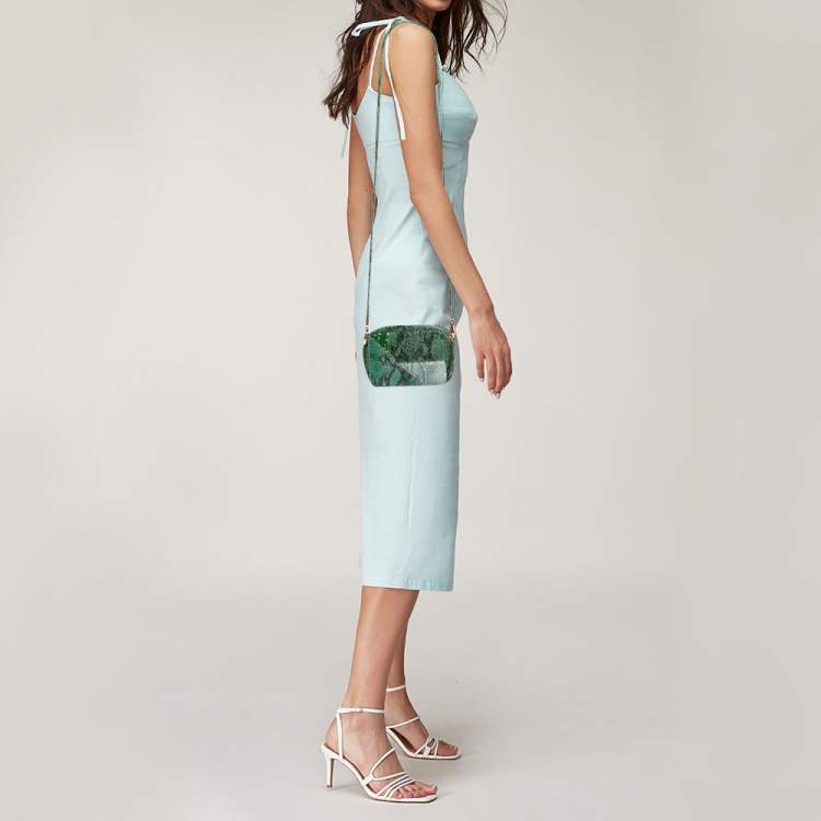 Pre Owned Stella McCartney Green Lizard and Python Embossed Leather Waverly Small Crossbody Bag