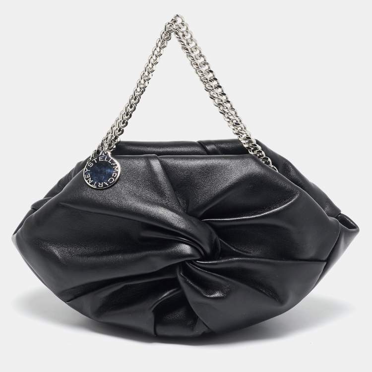 Pre Owned Stella McCartney Black Faux Leather Falabella Double Chain Shoulder Bag