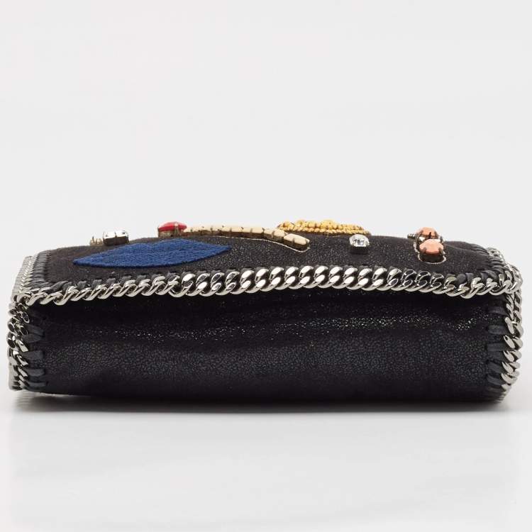 Pre Owned Stella McCartney Black Faux Suede Embellished Falabella Flap Crossbody Bag