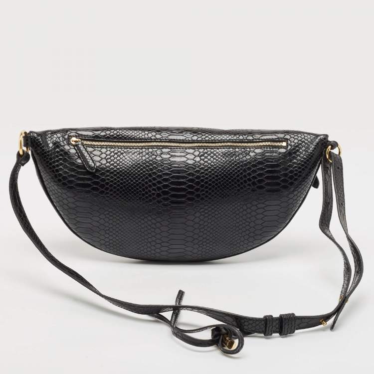 Pre Owned Stella McCartney Black Python Embossed Faux Leather Belt Bag