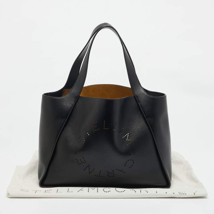 Pre Owned Stella McCartney Black Faux Leather Perforated Logo Tote