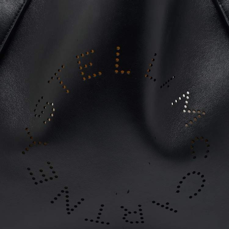 Pre Owned Stella McCartney Black Faux Leather Perforated Logo Tote
