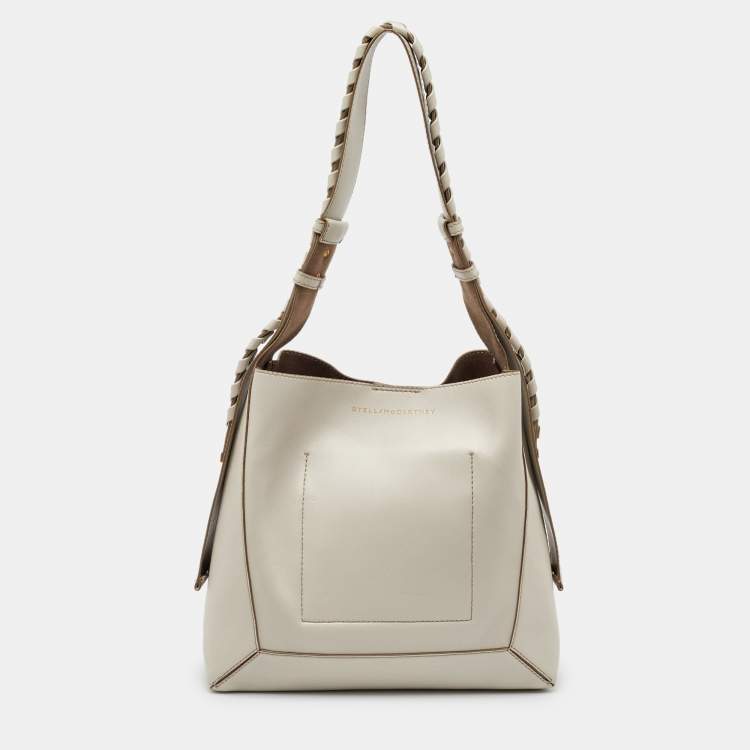 Pre Owned Stella McCartney Light Grey Faux Leather Medium Braided Handle Hobo